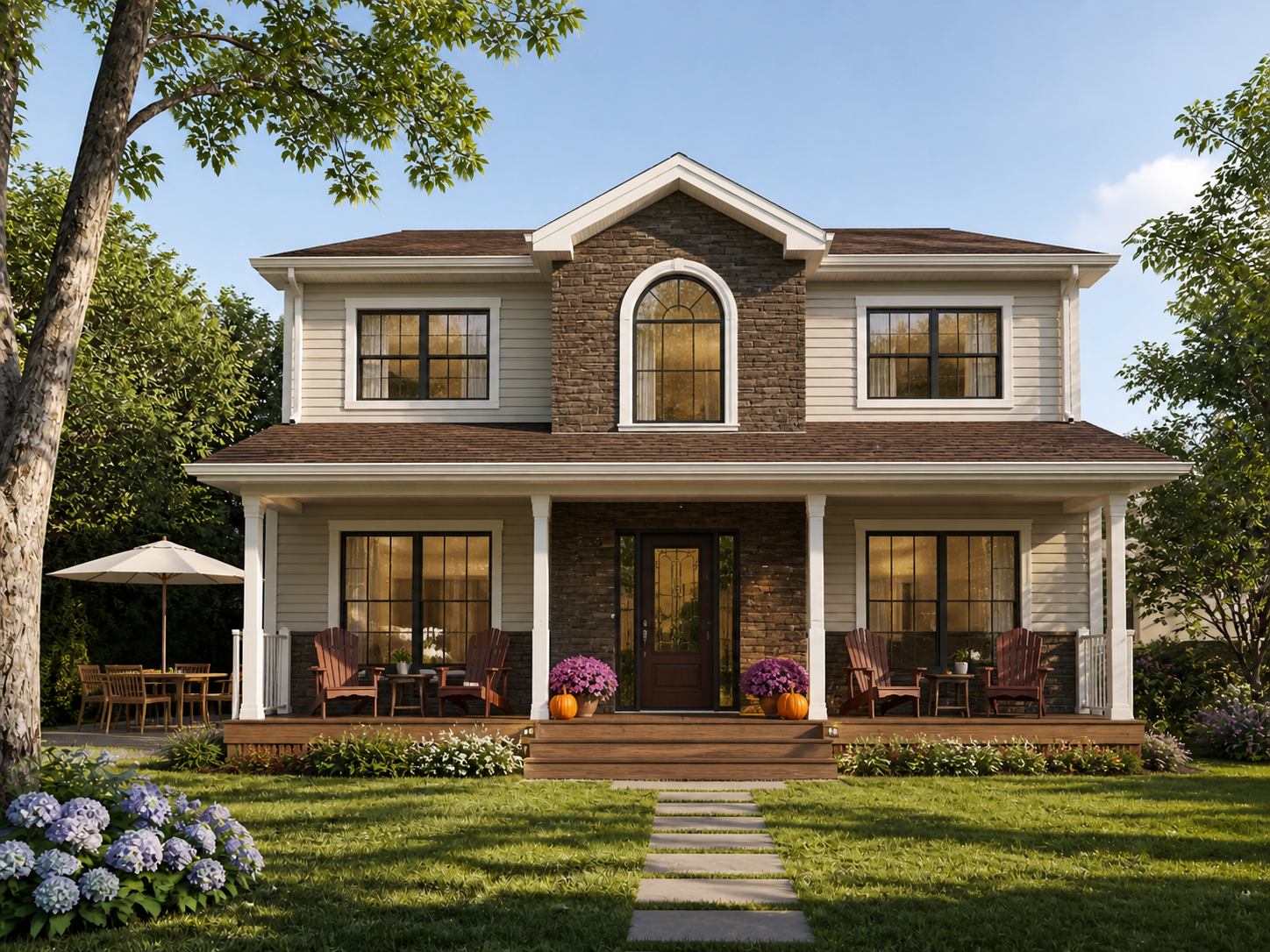 Upgrade the villa's original exterior siding with Dry Stack Slate stone panels. No scaffolding required. — after